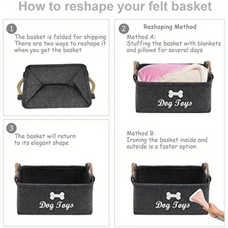1Pc Felt Pet Toy Box, Dog Toy Box, Storage Basket Chest Organizer for Organizing Pet Toys, Blankets, Leashes and Food
