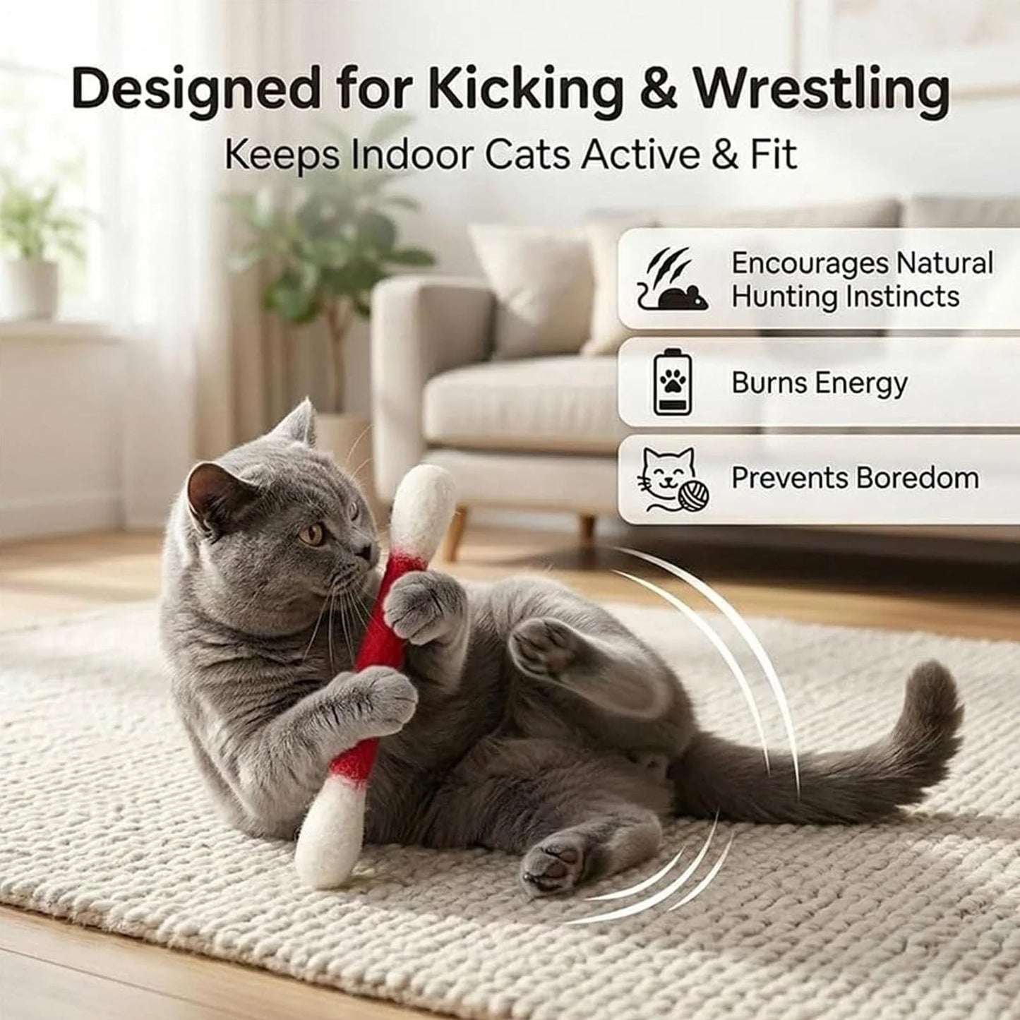 Giant Q Tip Cat Toy, Cotton Swabs Cat Toys with Catnip, 6 Pk Interactive Felt Kitty Kicker Toy Sticks, Big Kitten Chew Dental Teething, Set of 6 Soft Plush Kicker Toys