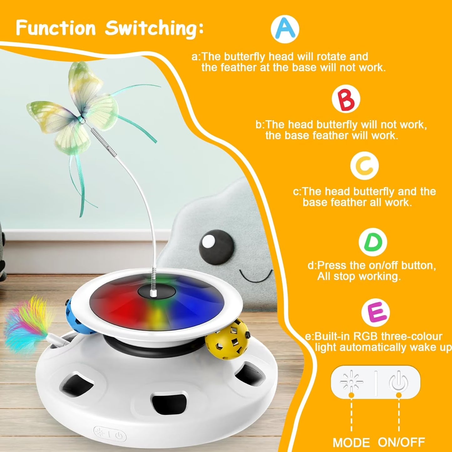 Interactive Cat Toys for Indoor Cats, 4 in 1 Cat Toys Rechargeable,Usb Rechargeable Cat Teaser,Exercise Cat Wand,Track Balls Kitten Toy, Fluttering Butterfly, Electronic Whack a Mole for All Breeds