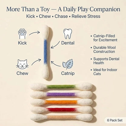 Giant Q Tip Cat Toy, Cotton Swabs Cat Toys with Catnip, 6 Pk Interactive Felt Kitty Kicker Toy Sticks, Big Kitten Chew Dental Teething, Set of 6 Soft Plush Kicker Toys