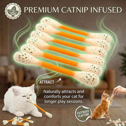 Giant Q Tip Cat Toy, Cotton Swabs Cat Toys with Catnip, 6 Pk Interactive Felt Kitty Kicker Toy Sticks, Big Kitten Chew Dental Teething, Set of 6 Soft Plush Kicker Toys