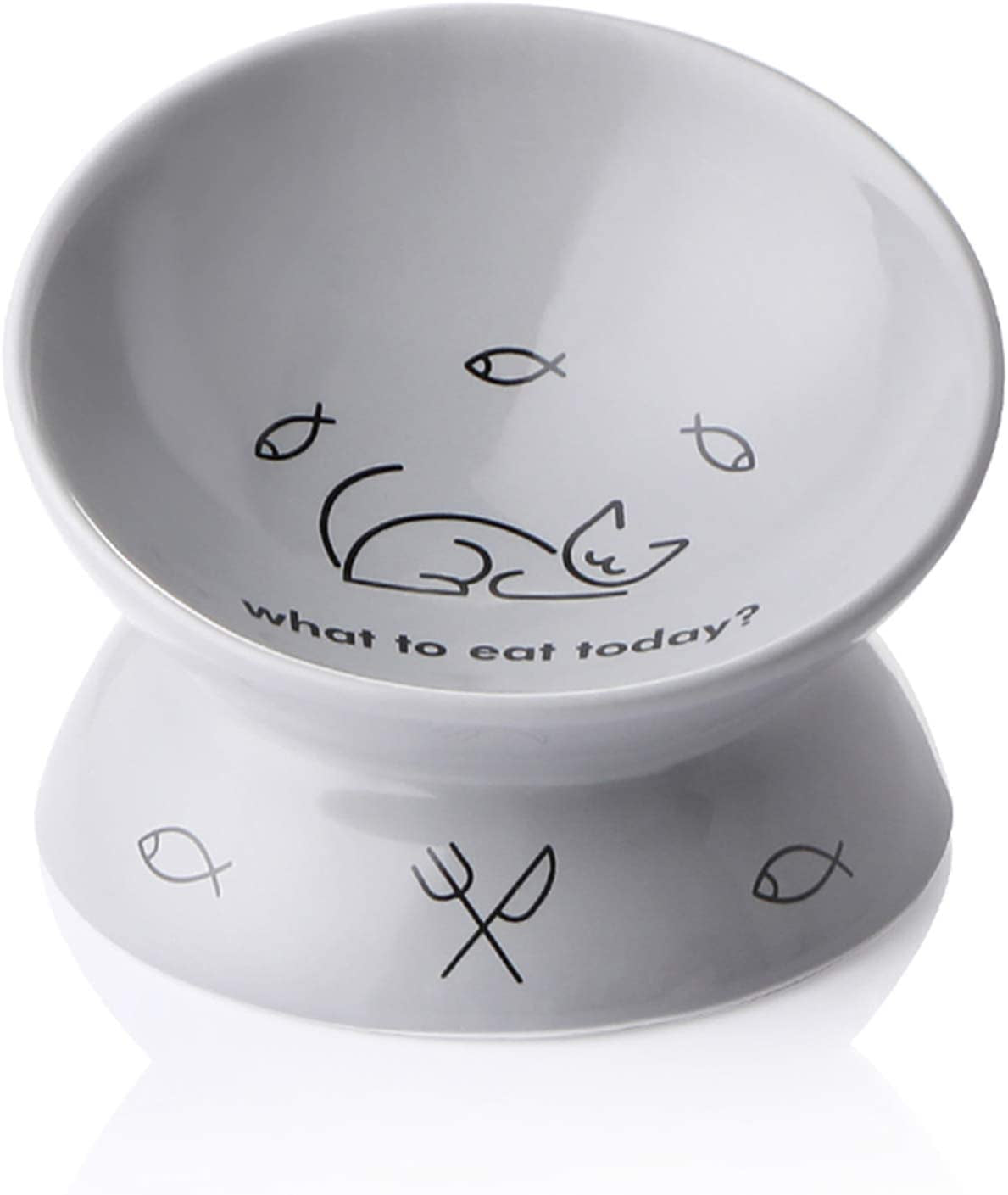 Sweejar Ceramic Raised Cat Bowls, Slanted Cat Dish Food or Water Bowls, Elevated Porcelain Pet Feeder Bowl Protect Cat'S Spine, Stress Free, Backflow Prevention (Gray)