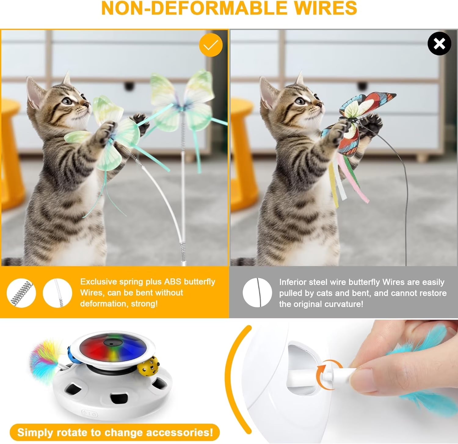 Interactive Cat Toys for Indoor Cats, 4 in 1 Cat Toys Rechargeable,Usb Rechargeable Cat Teaser,Exercise Cat Wand,Track Balls Kitten Toy, Fluttering Butterfly, Electronic Whack a Mole for All Breeds