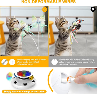 Interactive Cat Toys for Indoor Cats, 4 in 1 Cat Toys Rechargeable,Usb Rechargeable Cat Teaser,Exercise Cat Wand,Track Balls Kitten Toy, Fluttering Butterfly, Electronic Whack a Mole for All Breeds