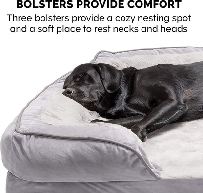 Orthopedic Dog Bed for Large Dogs W/ Removable Bolsters & Washable Cover, for Dogs up to 95 Lbs - Plush & Velvet Waves Perfect Comfort Sofa - Granite Gray, Jumbo/Xl
