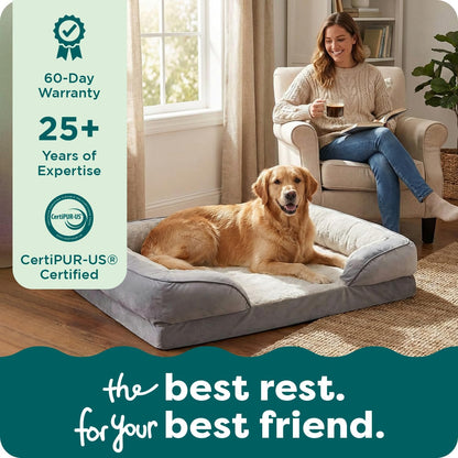 Orthopedic Dog Bed for Large Dogs W/ Removable Bolsters & Washable Cover, for Dogs up to 95 Lbs - Plush & Velvet Waves Perfect Comfort Sofa - Granite Gray, Jumbo/Xl