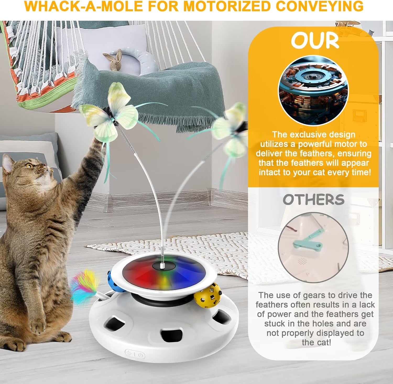 Interactive Cat Toys for Indoor Cats, 4 in 1 Cat Toys Rechargeable,Usb Rechargeable Cat Teaser,Exercise Cat Wand,Track Balls Kitten Toy, Fluttering Butterfly, Electronic Whack a Mole for All Breeds