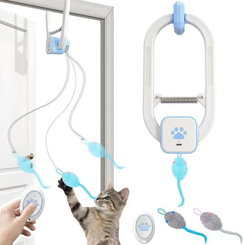 Remote-Controlled Cat Toys Swing Sticky Disc Elastic Hanging Door Teasing Cat Rope Long Rope Teasing Cat Cat Toy Pet Kitten Toy