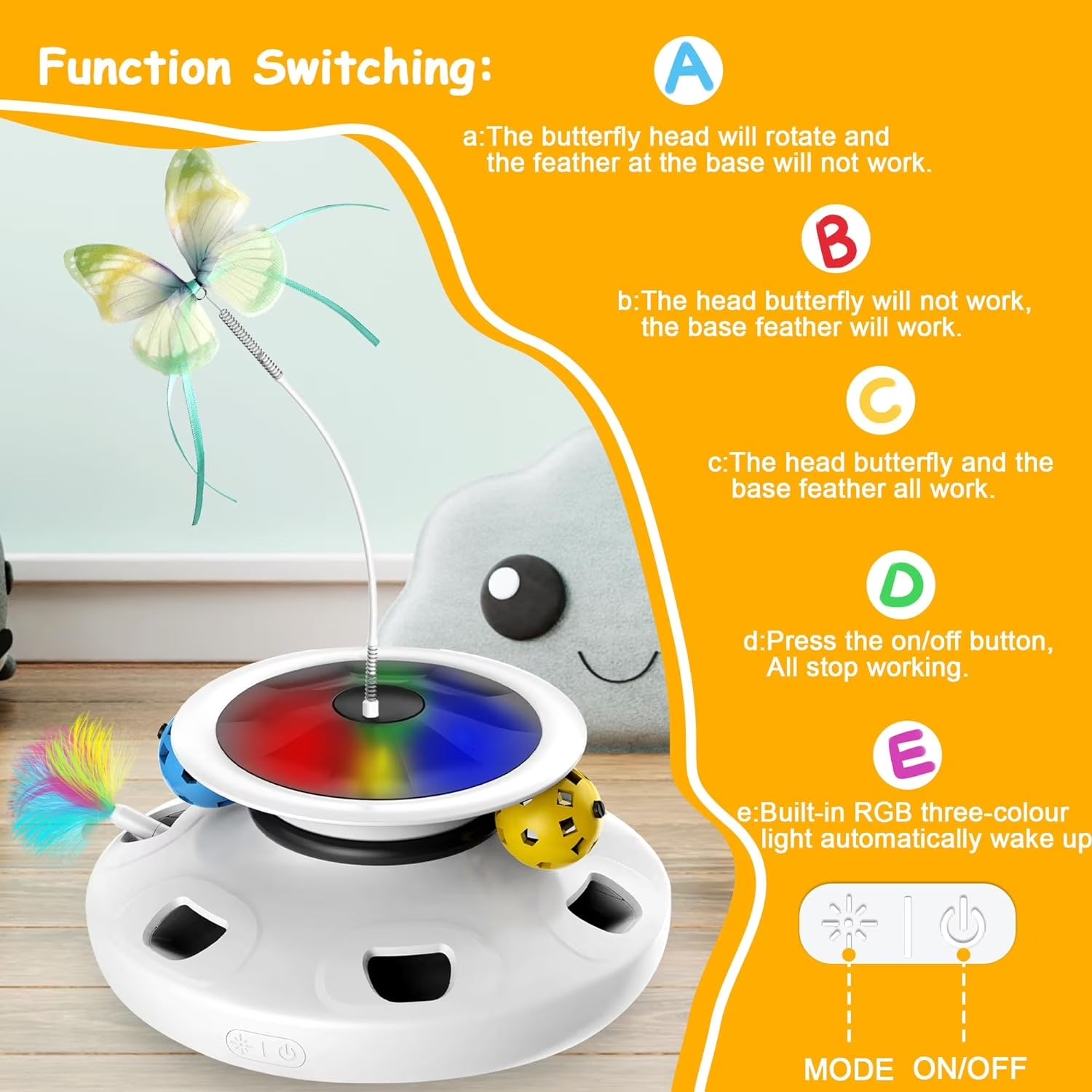 Interactive Cat Toys for Indoor Cats, 4 in 1 Cat Toys Rechargeable,Usb Rechargeable Cat Teaser,Exercise Cat Wand,Track Balls Kitten Toy, Fluttering Butterfly, Electronic Whack a Mole for All Breeds