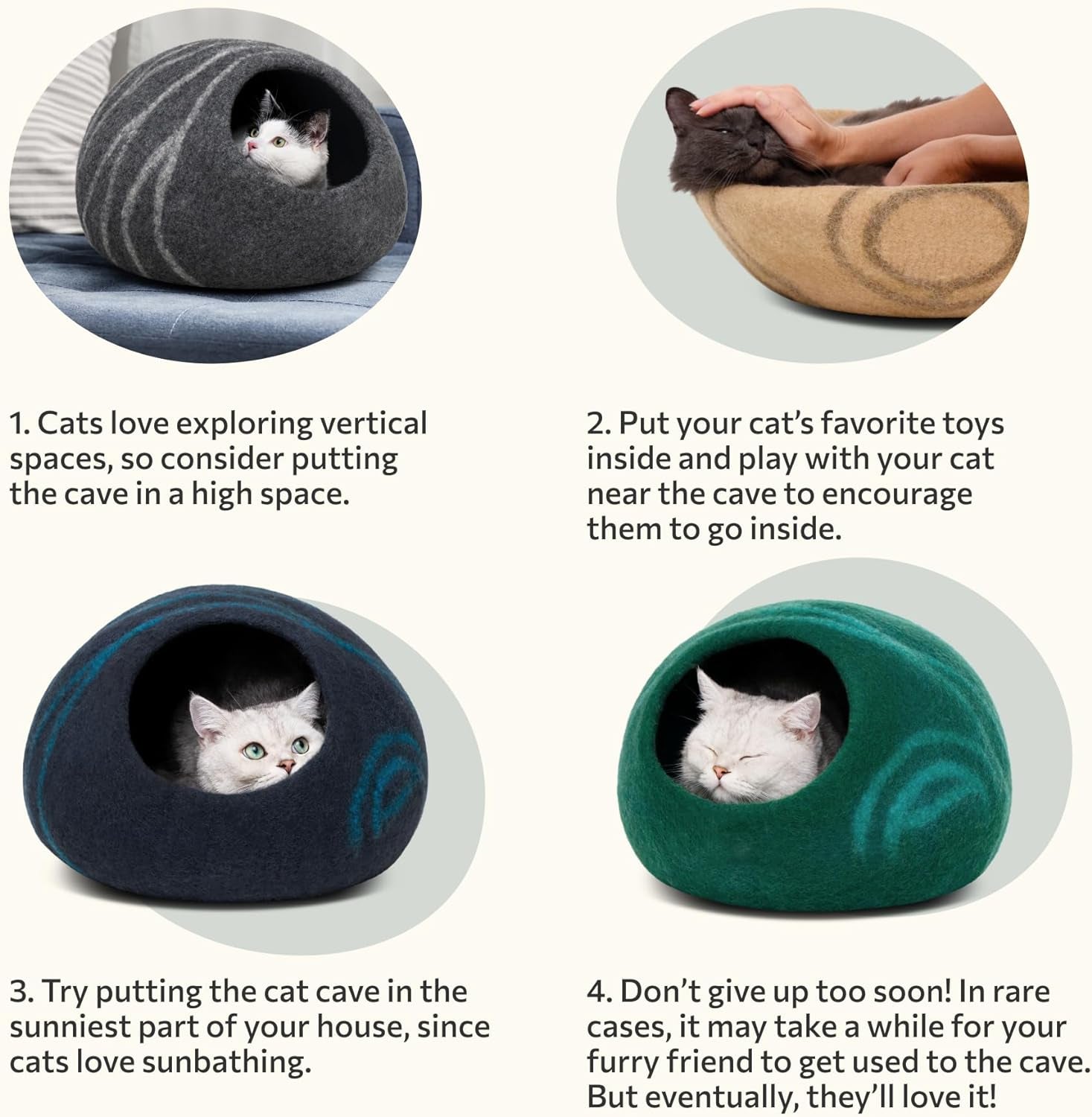 Cat Cave – Premium Felt Cat Bed Enclosure for Indoor Cats, Handmade Merino Wool (Light Gray, Medium)