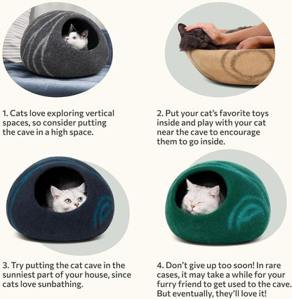 Cat Cave – Premium Felt Cat Bed Enclosure for Indoor Cats, Handmade Merino Wool (Light Gray, Medium)