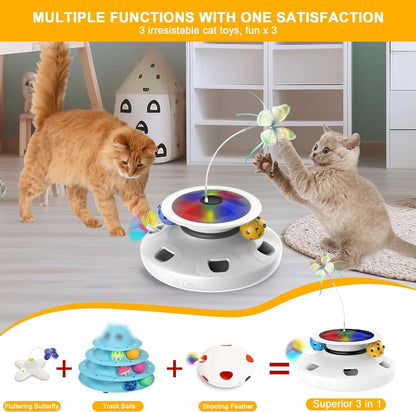 Interactive Cat Toys for Indoor Cats, 4 in 1 Cat Toys Rechargeable,Usb Rechargeable Cat Teaser,Exercise Cat Wand,Track Balls Kitten Toy, Fluttering Butterfly, Electronic Whack a Mole for All Breeds
