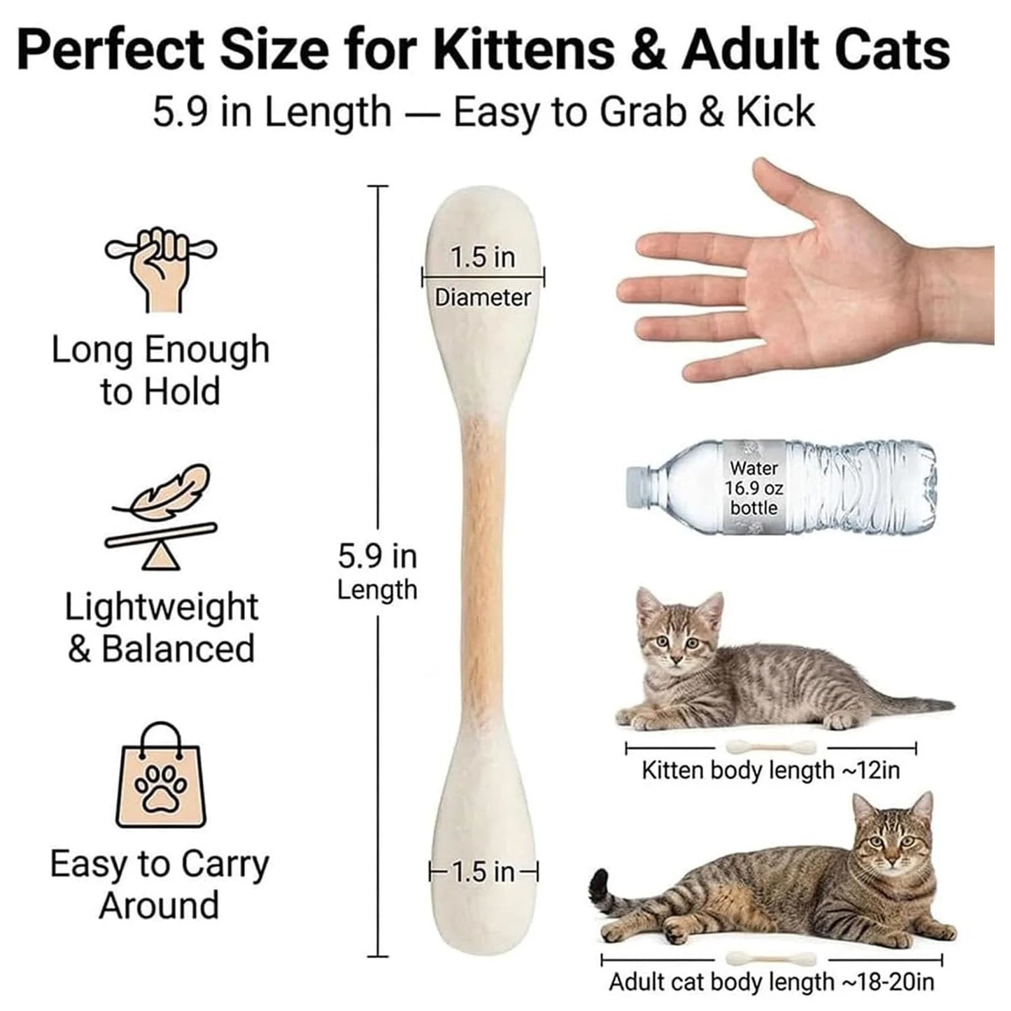 Giant Q Tip Cat Toy, Cotton Swabs Cat Toys with Catnip, 6 Pk Interactive Felt Kitty Kicker Toy Sticks, Big Kitten Chew Dental Teething, Set of 6 Soft Plush Kicker Toys
