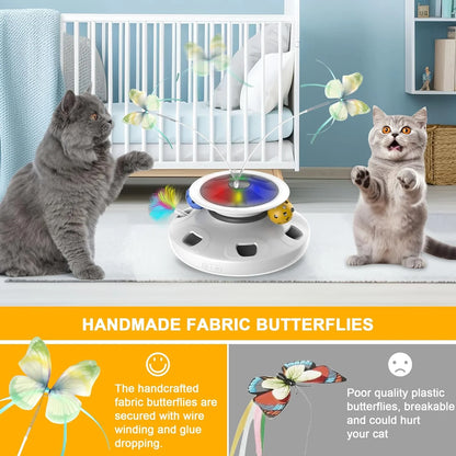 Interactive Cat Toys for Indoor Cats, 4 in 1 Cat Toys Rechargeable,Usb Rechargeable Cat Teaser,Exercise Cat Wand,Track Balls Kitten Toy, Fluttering Butterfly, Electronic Whack a Mole for All Breeds